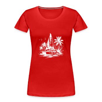 Catamaran double coque voilier palmiers des Caraïbes - T-shirt bio Premium Femme - rouge - Devant - Mia (176cm)
