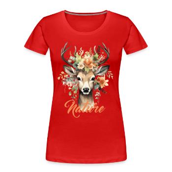 Cerf avec des fleurs Nature Forêt Nature Amis de la Nature Randonnée - T-shirt bio Premium Femme - rouge - Devant - Mia (176cm)