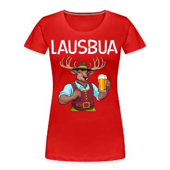 Lederhose Hirsch Tracht Bayrisch Trachten Ersatz - Frauen Premium Bio T-Shirt - Rot - Vorne - Mia (176cm)