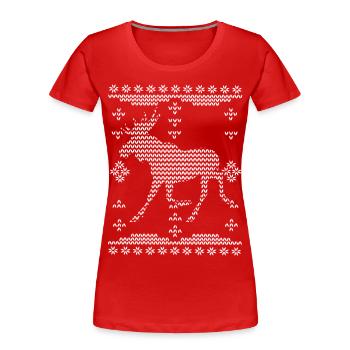 Elch - gestricker Pullove - Frauen Premium Bio T-Shirt - Rot - Vorne - Mia (176cm)