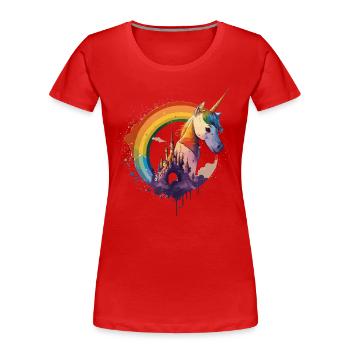 Licorne dans l’arc-en-ciel avec cadenas - T-shirt bio Premium Femme - rouge - Devant - Mia (176cm)