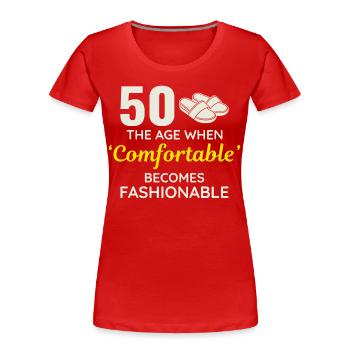50. Geburtstag Bequeme modische Hausschuhe - Frauen Premium Bio T-Shirt - Rot - Vorne - Mia (176cm)