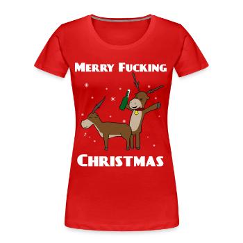 Merry Fucking Christmas Rentiere - Frauen Premium Bio T-Shirt - Rot - Vorne - Mia (176cm)