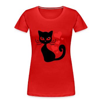 Black Cat Heart Love Party Trend Gift - Women's Premium Organic T-Shirt - red - Front - Mia (176cm)