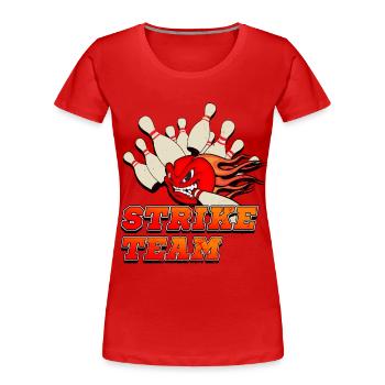 Bowling, Bowling strike - Frauen Premium Bio T-Shirt - Rot - Vorne - Mia (176cm)