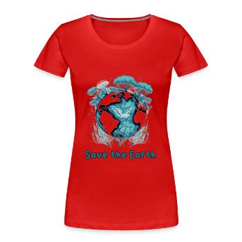 Gardien de la Terre : Globe et arbres turquoise - T-shirt bio Premium Femme - rouge - Devant - Mia (176cm)
