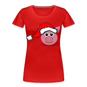pig_face_pink_with_santa_hat_cartoon - T-shirt bio Premium Femme - rouge - Devant - Mia (176cm)
