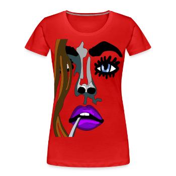 Topmodel Gesicht mit violettem Mund und Zigarette - Frauen Premium Bio T-Shirt - Rot - Vorne - Mia (176cm)