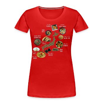 Karte von JAPAN umgeben von japanischen Gerichten - Frauen Premium Bio T-Shirt - Rot - Vorne - Mia (176cm)