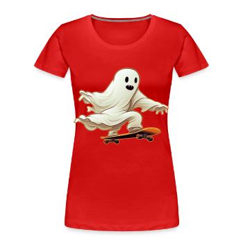 Funny Cartoon Comic style Ghost on his Skateboard - Frauen Premium Bio T-Shirt - Rot - Vorne - Mia (176cm)