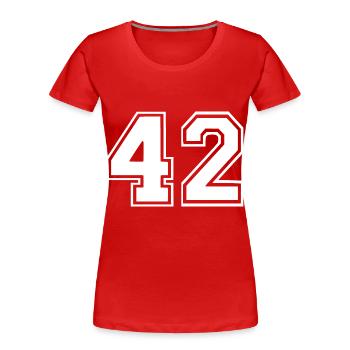 42 - Frauen Premium Bio T-Shirt - Rot - Vorne - Mia (176cm)