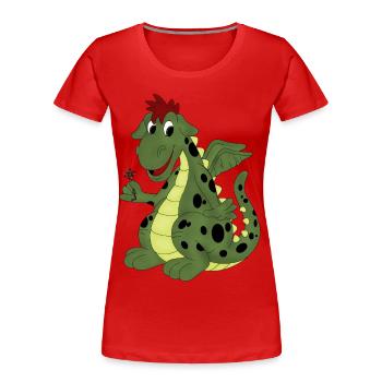 grüner glubschäugiger Drache - Frauen Premium Bio T-Shirt - Rot - Vorne - Mia (176cm)