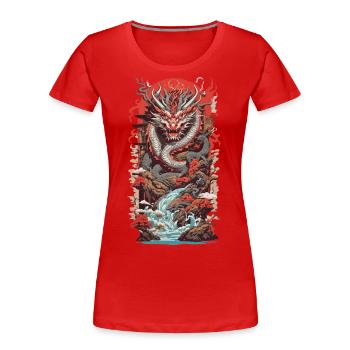 Asiatischer Drache Ukiyo-E Drachen Kunst Design - Frauen Premium Bio T-Shirt - Rot - Vorne - Mia (176cm)
