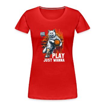 Basketball Cat Long Hair Gift - Women's Premium Organic T-Shirt - red - Front - Mia (176cm)