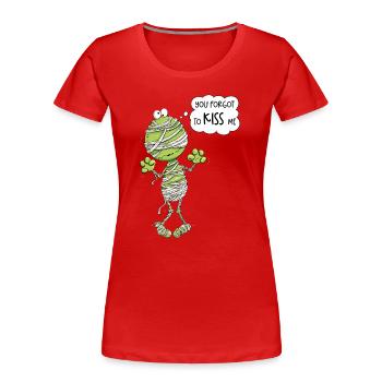 Frog Mummy Halloween You Forgot To Kiss Me - Women's Premium Organic T-Shirt - red - Front - Mia (176cm)