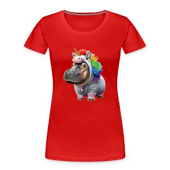 Nilpferd Einhorn - Frauen Premium Bio T-Shirt - Rot - Vorne - Mia (176cm)