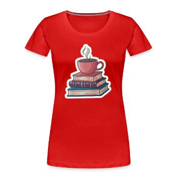 Kaffee und Bücherstapel - Frauen Premium Bio T-Shirt - Rot - Vorne - Mia (176cm)