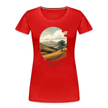 Rhön Vintage Landscape | National Park Style - Frauen Premium Bio T-Shirt - Rot - Vorne - Mia (176cm)
