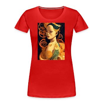 Narada - Mechanisch geometrischer Kunst Stil - Frauen Premium Bio T-Shirt - Rot - Vorne - Mia (176cm)