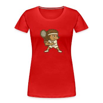 Tennisliebe – Igel spielt Tennis - Frauen Premium Bio T-Shirt - Rot - Vorne - Mia (176cm)