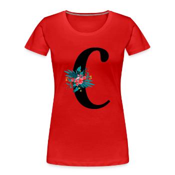 lettre C fleuris - T-shirt bio Premium Femme - rouge - Devant - Mia (176cm)