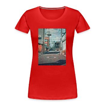 Vintage 90s Japan School Ride Painting Japan Lover - T-shirt bio Premium Femme - rouge - Devant - Mia (176cm)