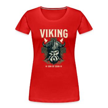 Wikinger - Sohn des Odin Design - Frauen Premium Bio T-Shirt - Rot - Vorne - Mia (176cm)