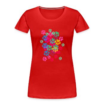 Pfote,Pfoten, Tatze, Fußabdrücke, pfotenabdrücke - Frauen Premium Bio T-Shirt - Rot - Vorne - Mia (176cm)