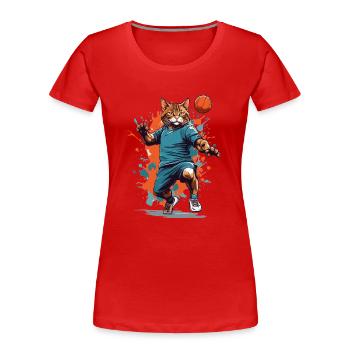 Handball Katze Streetwear & Iconic Style - Frauen Premium Bio T-Shirt - Rot - Vorne - Mia (176cm)