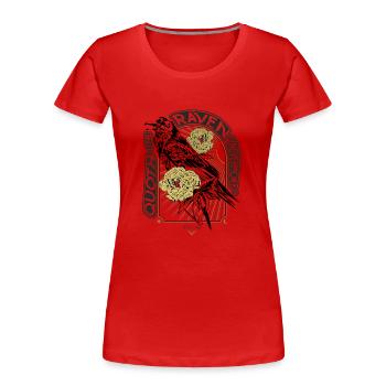 Rabe und Pfingstrosen - Handgezeichnet - Lesen - Frauen Premium Bio T-Shirt - Rot - Vorne - Mia (176cm)