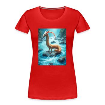 Nguruvilu, Mapuche-Fischfuchs der chilenischen Flussfolklore - Frauen Premium Bio T-Shirt - Rot - Vorne - Mia (176cm)