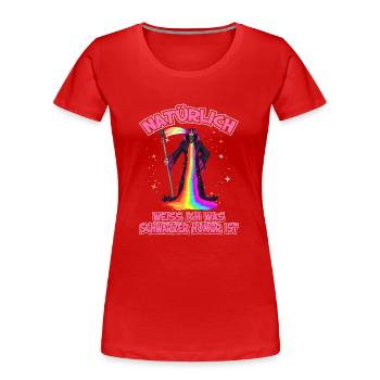Schwarzer Humor - Frauen Premium Bio T-Shirt - Rot - Vorne - Mia (176cm)
