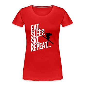 Eat sleep Ski repeat - Skiing-Urlaub-Winter-Schnee - Frauen Premium Bio T-Shirt - Rot - Vorne - Mia (176cm)