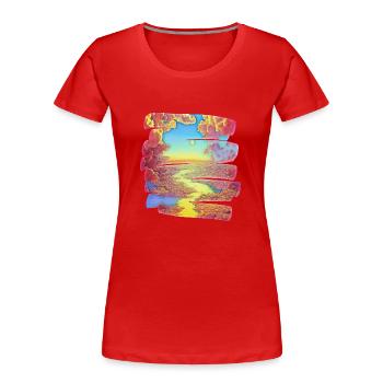 Pinselstrich Traumland mit Fluss | Geschenk - Frauen Premium Bio T-Shirt - Rot - Vorne - Mia (176cm)