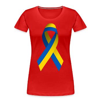 Signe de paix de l’Ukraine - T-shirt bio Premium Femme - rouge - Devant - Mia (176cm)