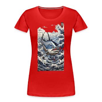 Ukiyo-E Thon Vague Japon Pêche Art Design - T-shirt bio Premium Femme - rouge - Devant - Mia (176cm)