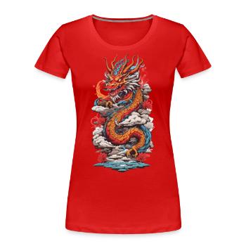 Retro Asiatischer Mystik Drachen Japan Design - Frauen Premium Bio T-Shirt - Rot - Vorne - Mia (176cm)