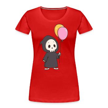 Cute Grim Reaper with Balloons – Dark Humor Design - Women's Premium Organic T-Shirt - red - Front - Mia (176cm)