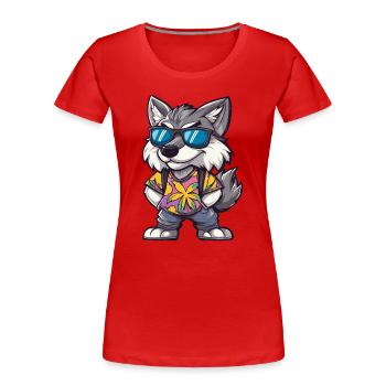 Wolf Comic Urlaub - Frauen Premium Bio T-Shirt - Rot - Vorne - Mia (176cm)