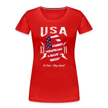 USA Fußball Fan Totenkopf Flagge - Frauen Premium Bio T-Shirt - Rot - Vorne - Mia (176cm)