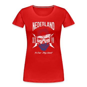 NIEDERLANDE Fußball Fan Totenkopf Flagge - Frauen Premium Bio T-Shirt - Rot - Vorne - Mia (176cm)