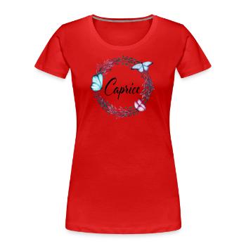 Caprice, nom, lettrage, couronne de fleurs, cadeau - T-shirt bio Premium Femme - rouge - Devant - Mia (176cm)