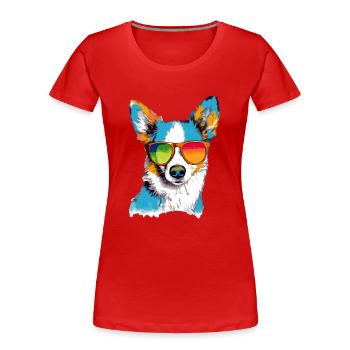 Toru, der Hund mit der Brille - Frauen Premium Bio T-Shirt - Rot - Vorne - Mia (176cm)