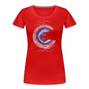 Fenrir Wolf - Blauer Mond - Odin - Nordische Nacht - Frauen Premium Bio T-Shirt - Rot - Vorne - Mia (176cm)