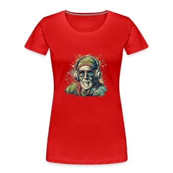 Un mec cool avec des écouteurs dans la fleur de l’âge - T-shirt bio Premium Femme - rouge - Devant - Mia (176cm)