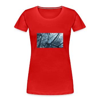 Landscape of trees on a blue river - Women's Premium Organic T-Shirt - red - Front - Mia (176cm)