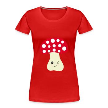 Kawaii Pilz Fliegenpilz cute rot mit Gesicht - Frauen Premium Bio T-Shirt - Rot - Vorne - Mia (176cm)