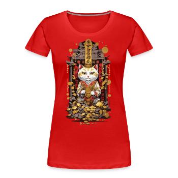 Chat Japonais pour le Bonheur Maneki Neko Street Style - T-shirt bio Premium Femme - rouge - Devant - Mia (176cm)