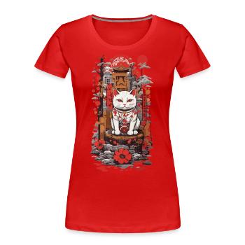 Chat porte-bonheur japonais dans le style Ukiyo-e chats - T-shirt bio Premium Femme - rouge - Devant - Mia (176cm)