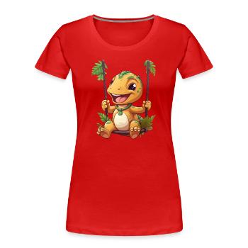 Dino T-Rex sur swing, ludique - T-shirt bio Premium Femme - rouge - Devant - Mia (176cm)